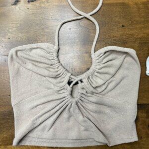 light tan cropped halter tank, size small